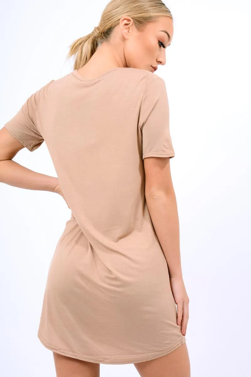 Mocha Laser Cut Tie Dye T Shirt Dress - Imogen