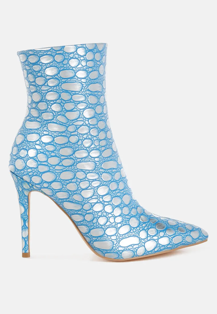 Moolah  Embossed Stiletto Heel Ankle Boots