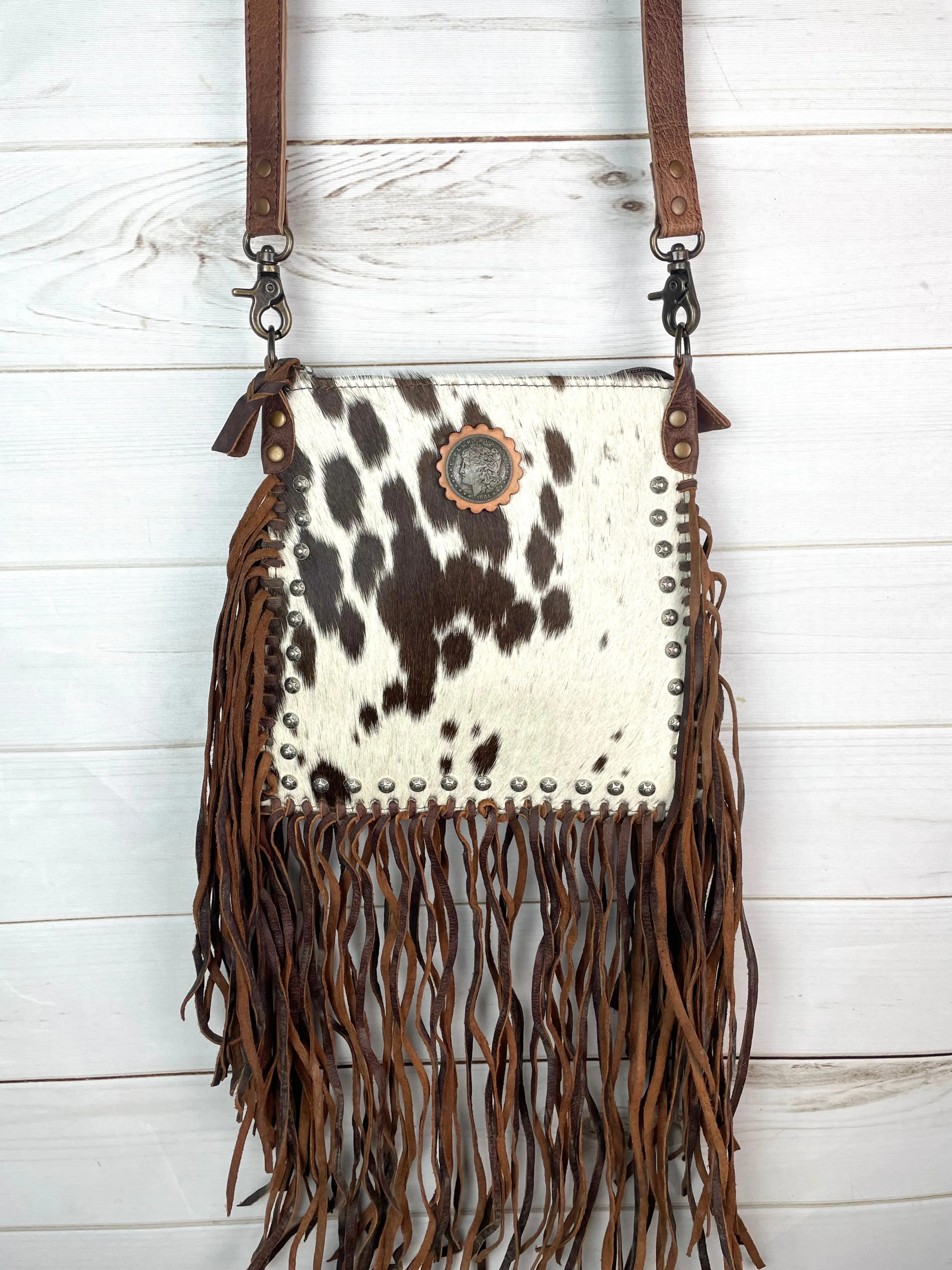 Morgan Cowhide Fringe Crossbody Handbag
