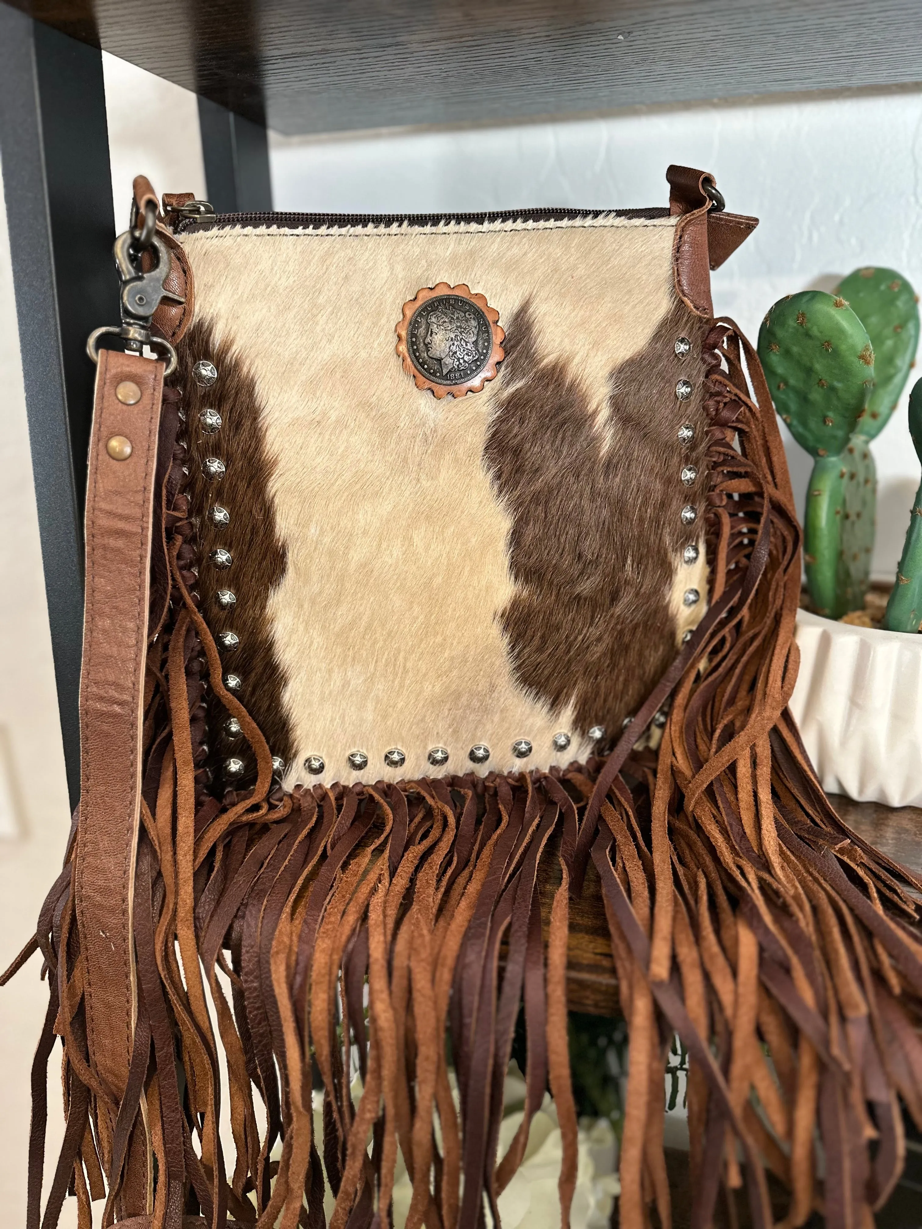 Morgan Cowhide Fringe Crossbody Handbag