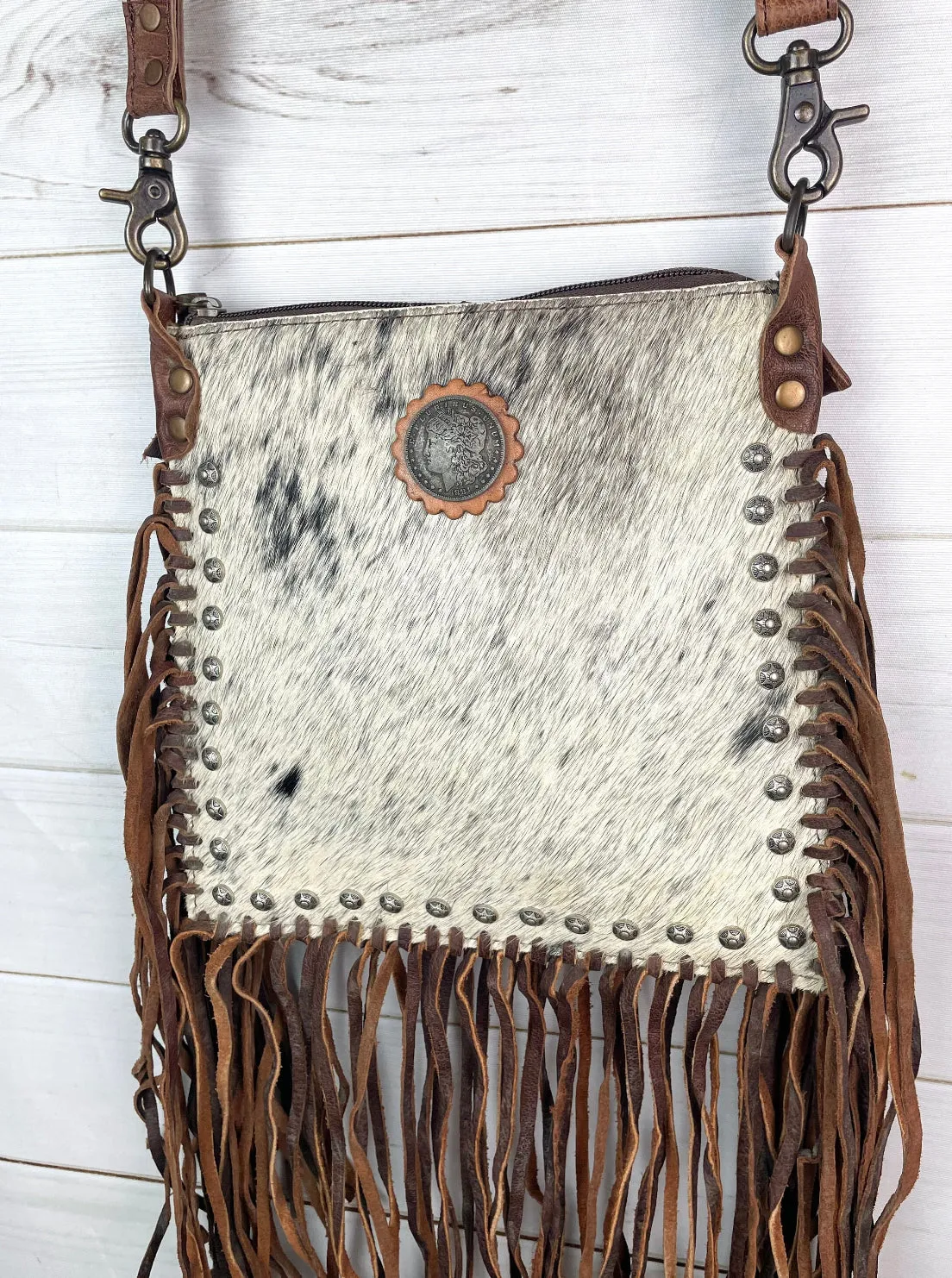 Morgan Cowhide Fringe Crossbody Handbag