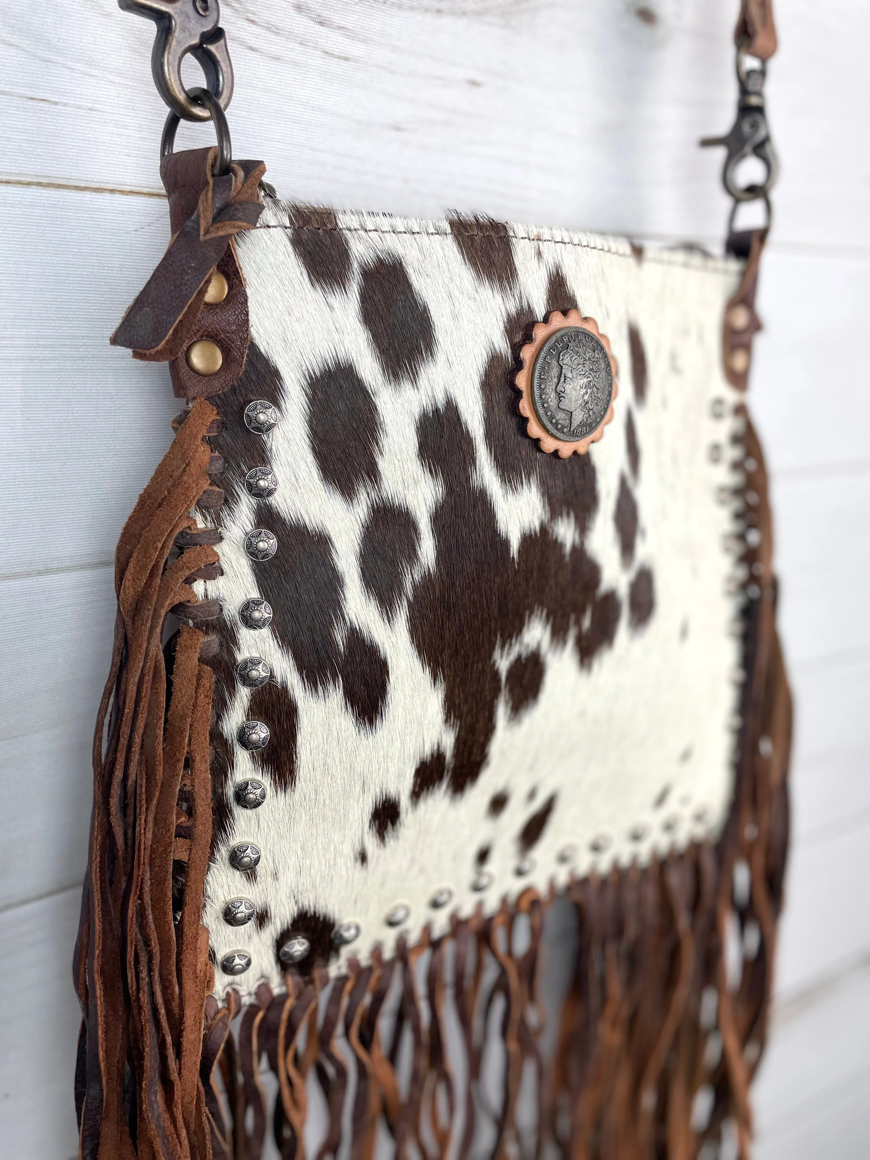 Morgan Cowhide Fringe Crossbody Handbag