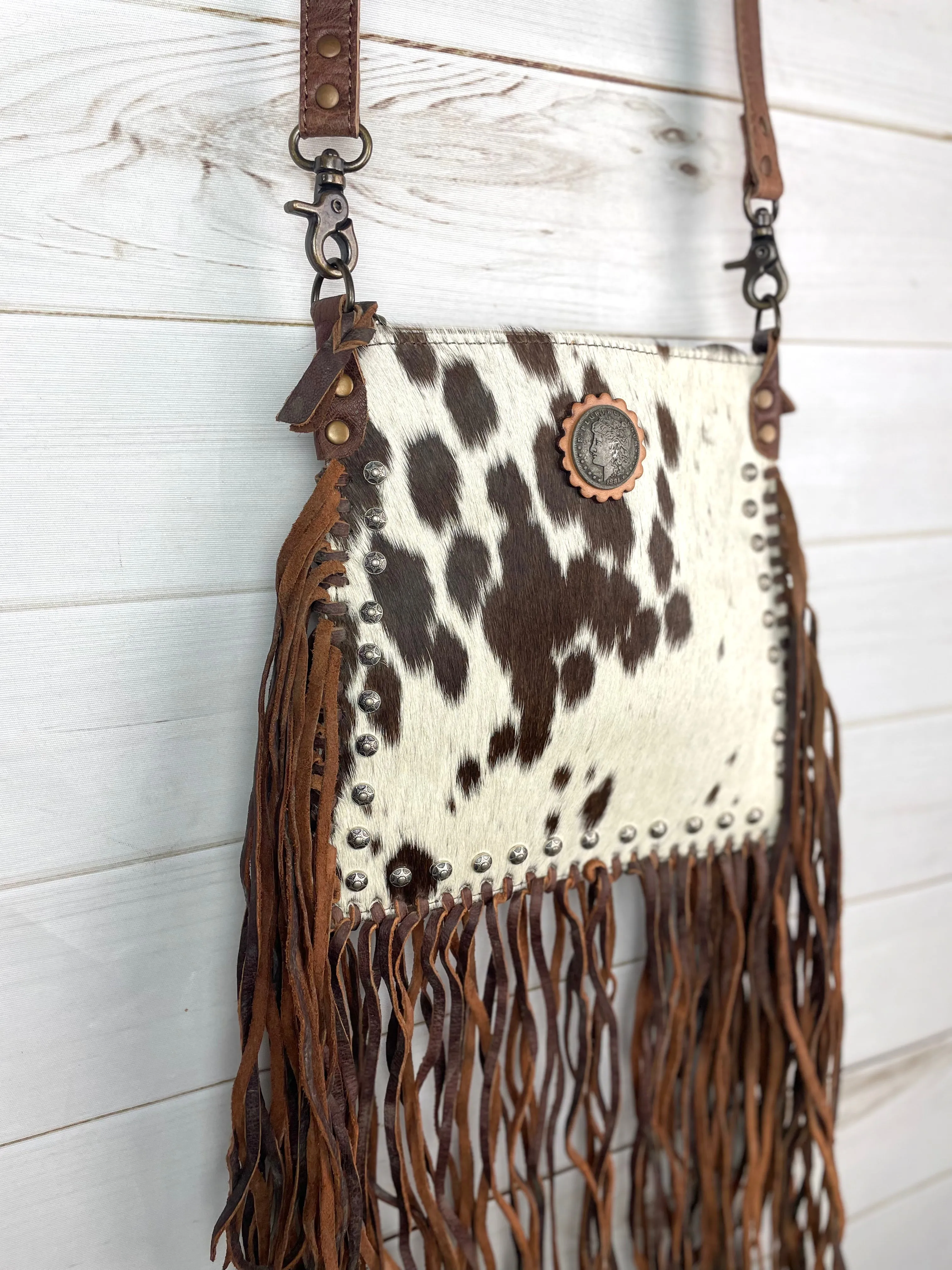 Morgan Cowhide Fringe Crossbody Handbag