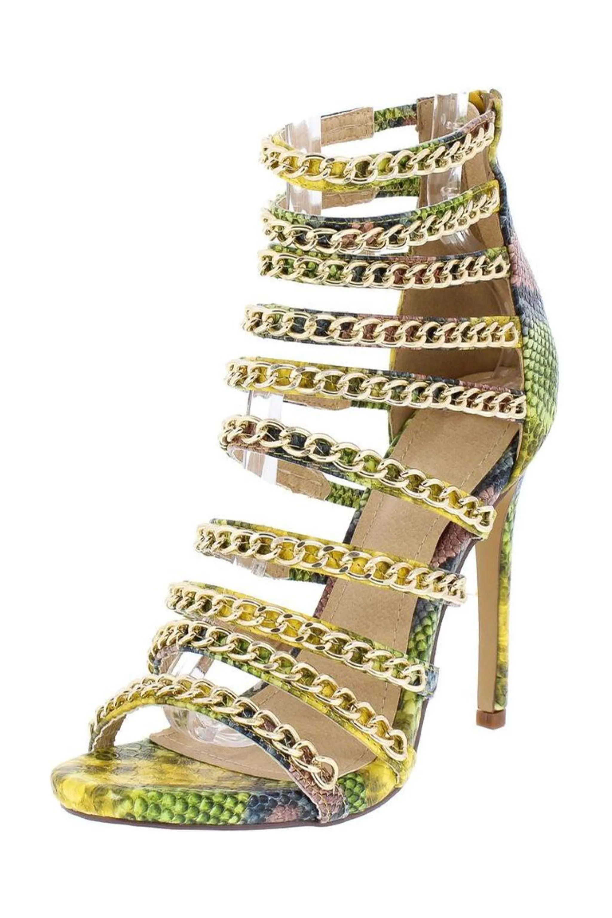Multi Color Snake Chain Strap Stiletto Heel Shoes