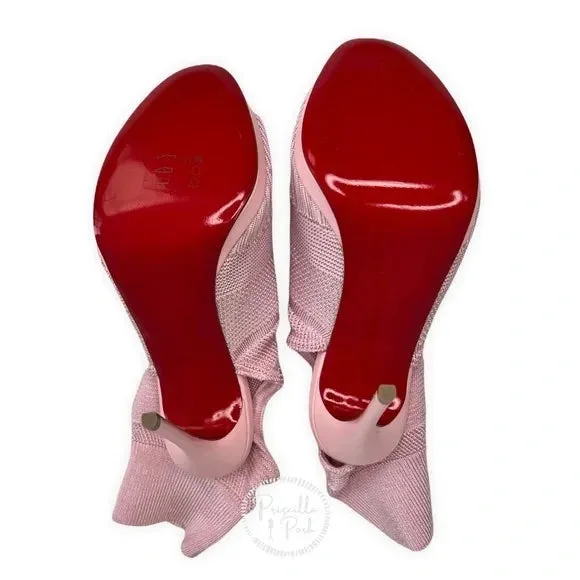 NEW Christian Louboutin Cheminene Stretch-Knit Open-Toe Red Sole Booties Sandal