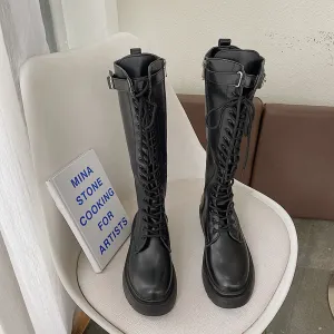 New Knight Style Boots with British Influence - Mid-Calf Thick Bottom & Heels Boot