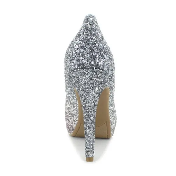 New Marc Fisher Glitter Ombré Pink Silver Bedazzled Peep Toe Heel