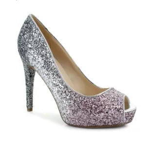 New Marc Fisher Glitter Ombré Pink Silver Bedazzled Peep Toe Heel