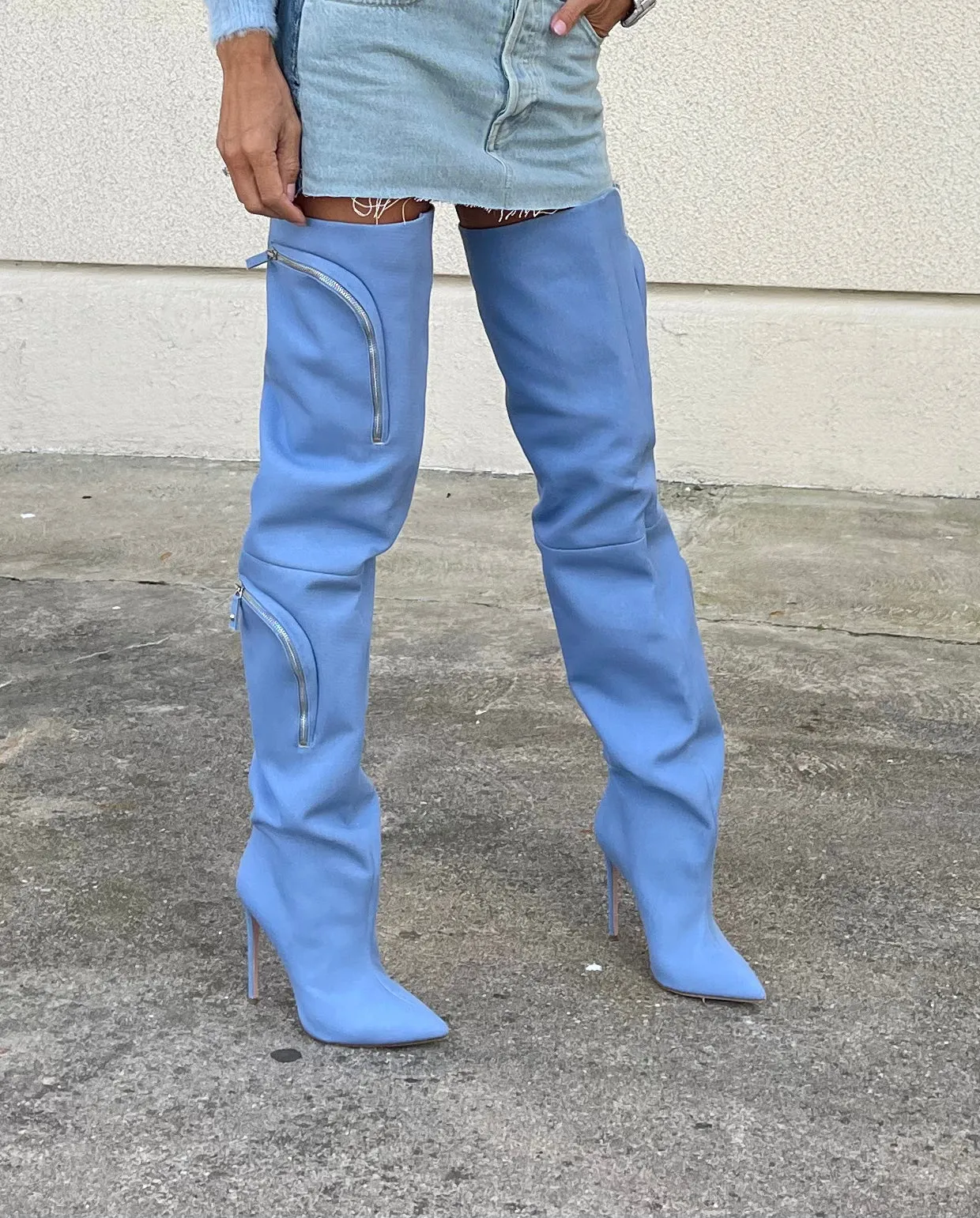 NICO LIGHT DENIM CARGO BOOTS