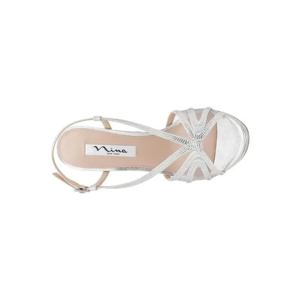 NINA NEW YORK Womens Silver Barbara Round Toe Stiletto Slingback Sandal 7.5 M