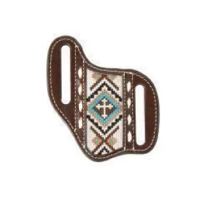 Nocona Knife Sheath Cross Embroidered Brown Flat