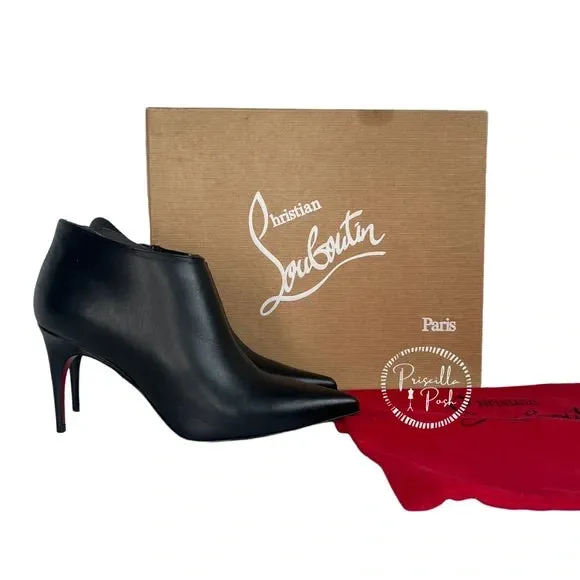 NWB Christian Louboutin Gorgona 85 Leather Ankle Boots Black Leather Pointed Toe