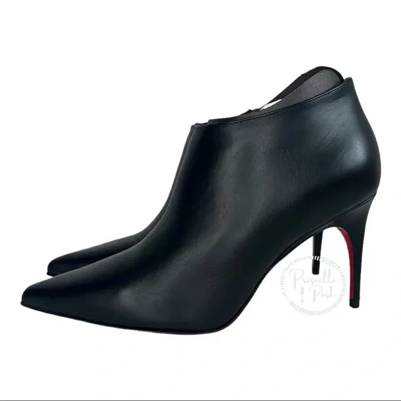 NWB Christian Louboutin Gorgona 85 Leather Ankle Boots Black Leather Pointed Toe