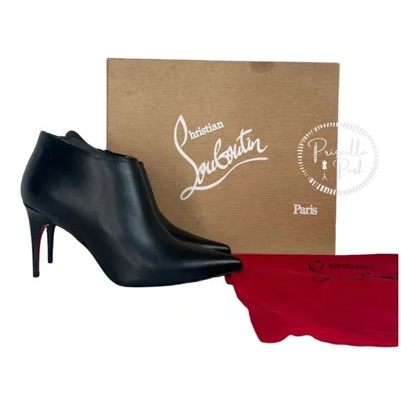 NWB Christian Louboutin Gorgona 85 Leather Ankle Boots Black Leather Pointed Toe