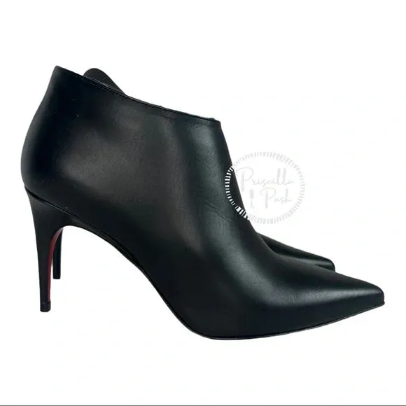NWB Christian Louboutin Gorgona 85 Leather Ankle Boots Black Leather Pointed Toe