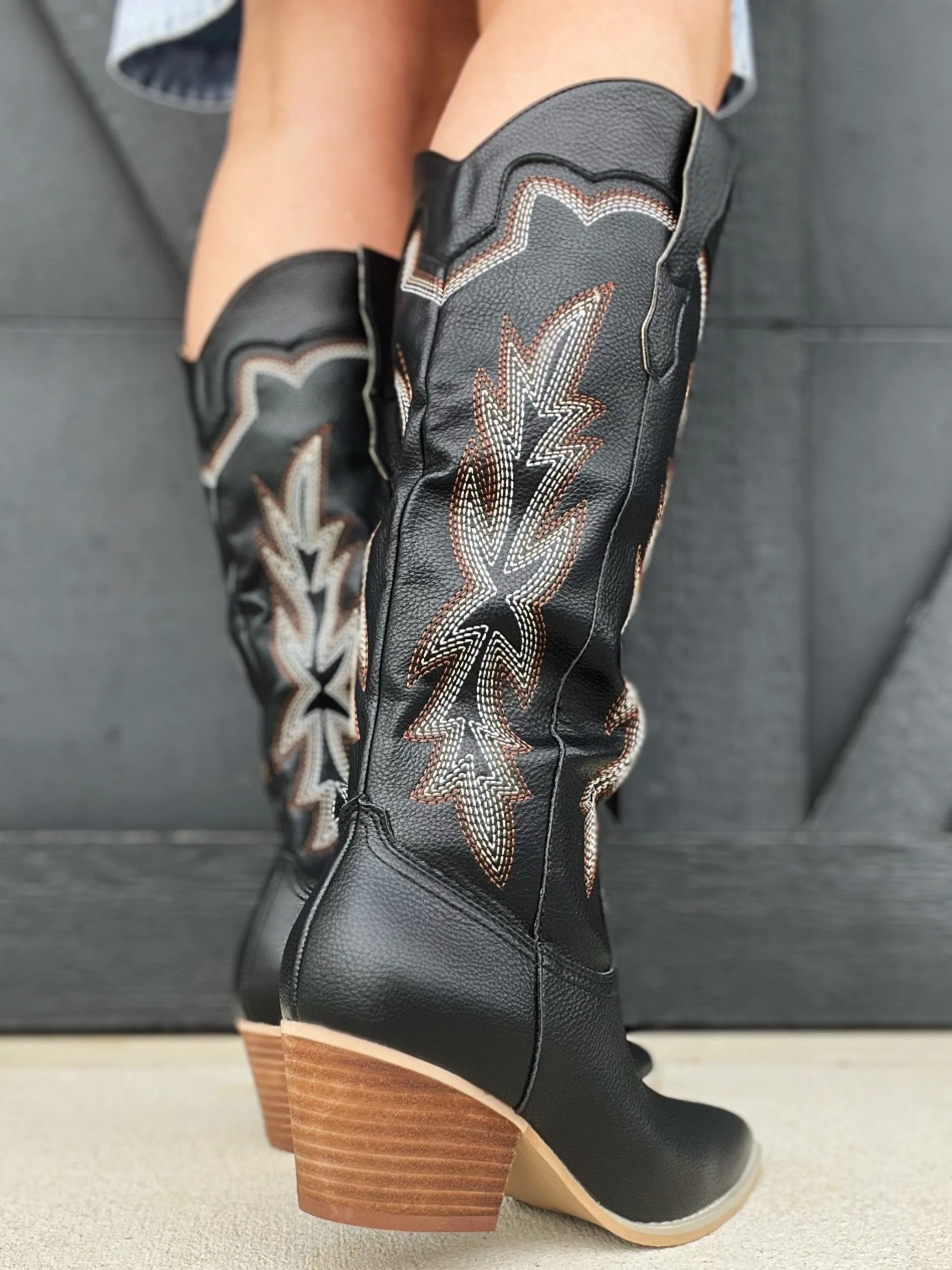 Oasis Society Ainsley Embroidered Cowboy Boots In Black