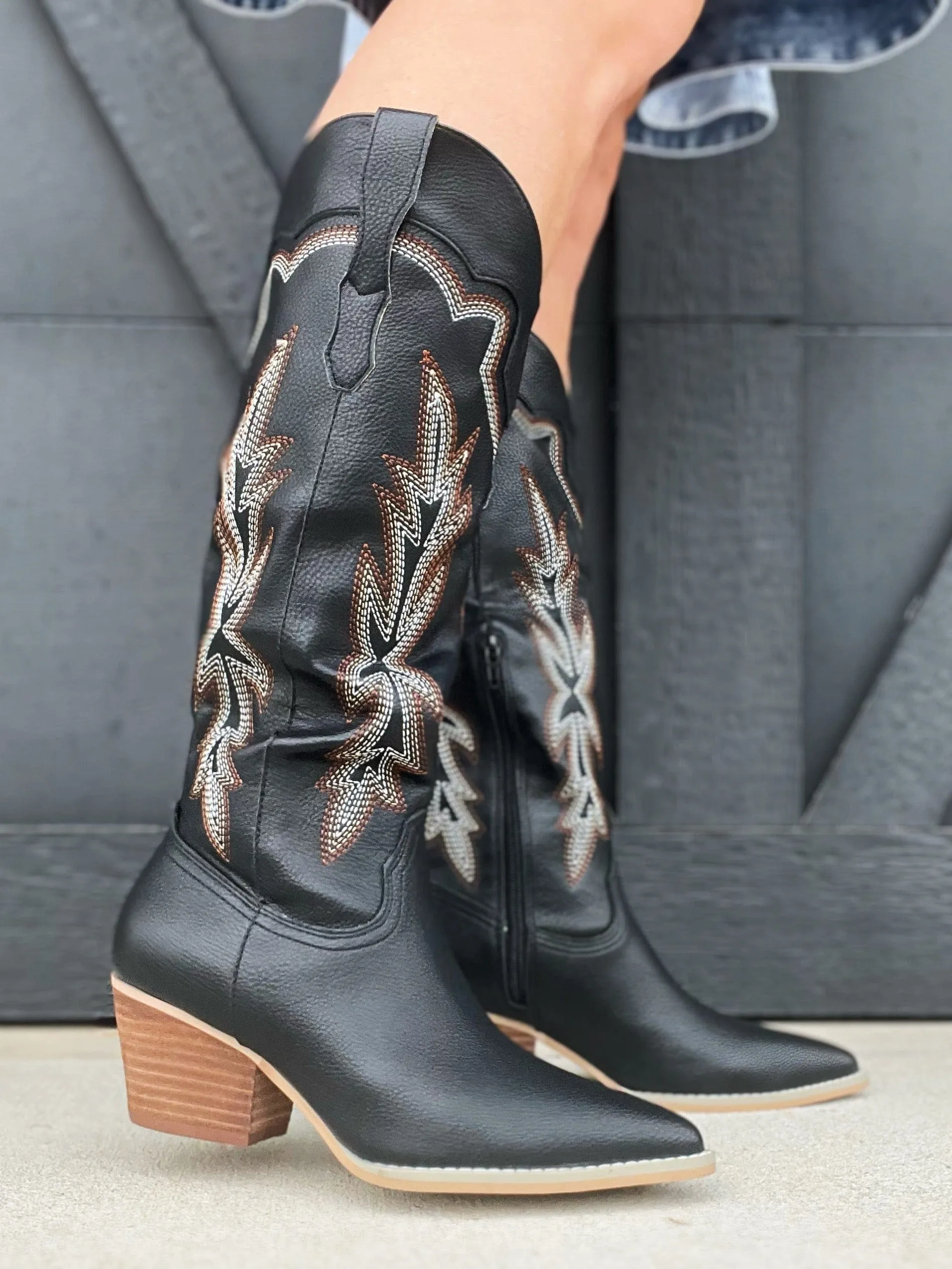 Oasis Society Ainsley Embroidered Cowboy Boots In Black