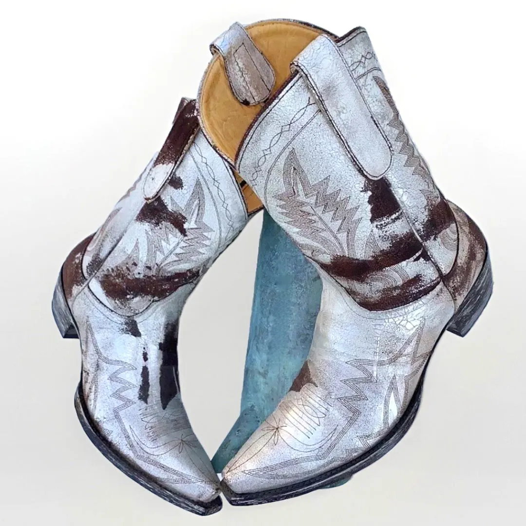OLD GRINGO Aztec Metallic Silver Brown Short Cowgirl Cowboy Western Boots
