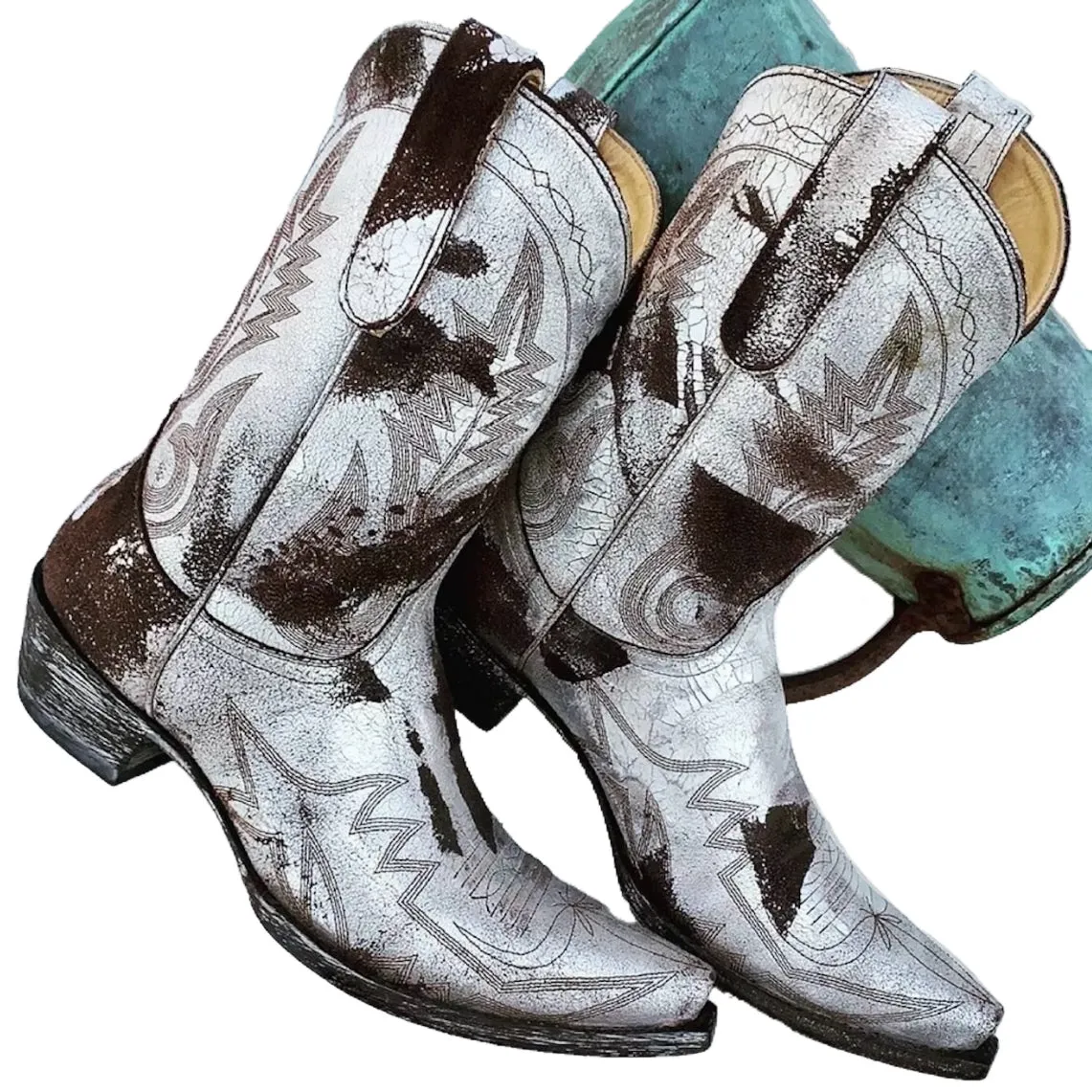 OLD GRINGO Aztec Metallic Silver Brown Short Cowgirl Cowboy Western Boots