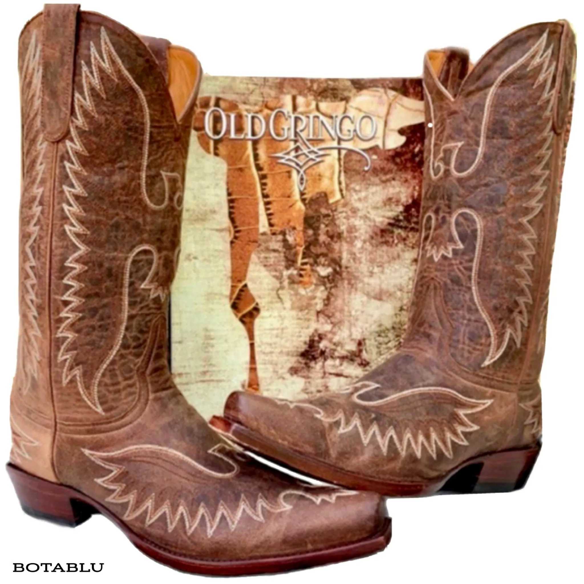 OLD GRINGO Eagle Stitched Brown Leather Mid Calf Snip Toe Cowboy Western Boots