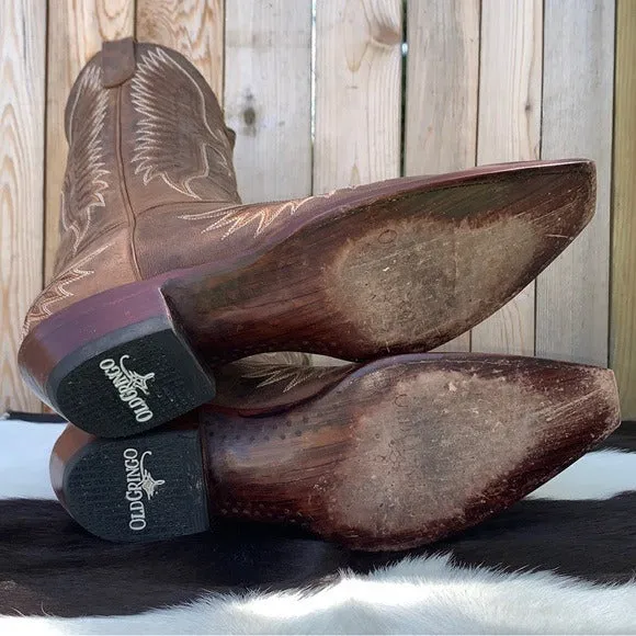 OLD GRINGO Eagle Stitched Brown Leather Mid Calf Snip Toe Cowboy Western Boots