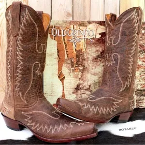 OLD GRINGO Eagle Stitched Brown Leather Mid Calf Snip Toe Cowboy Western Boots