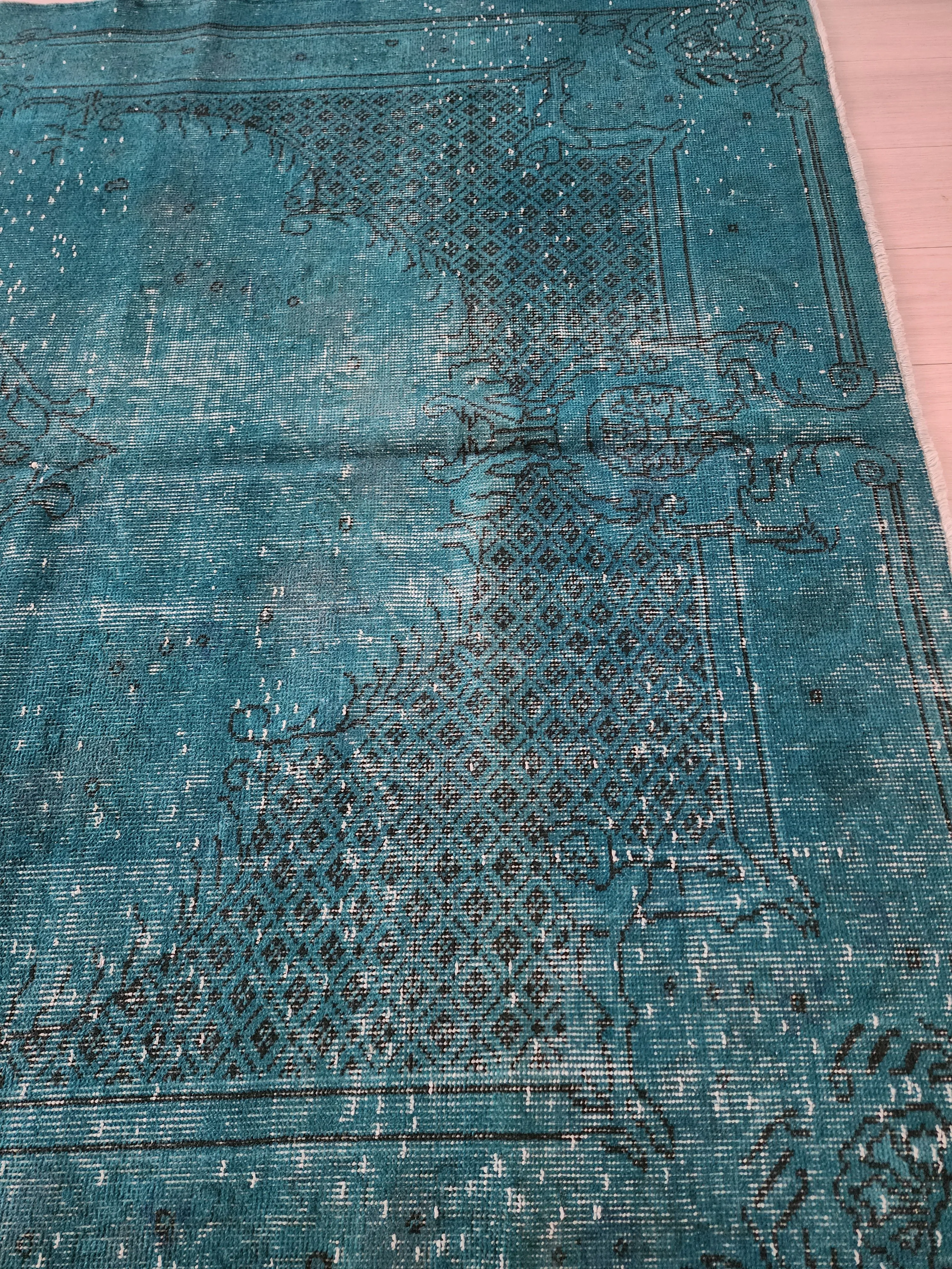 Overdyed Blue Persian Rug, Recycled Vintage Rug 9'5"x5'11"