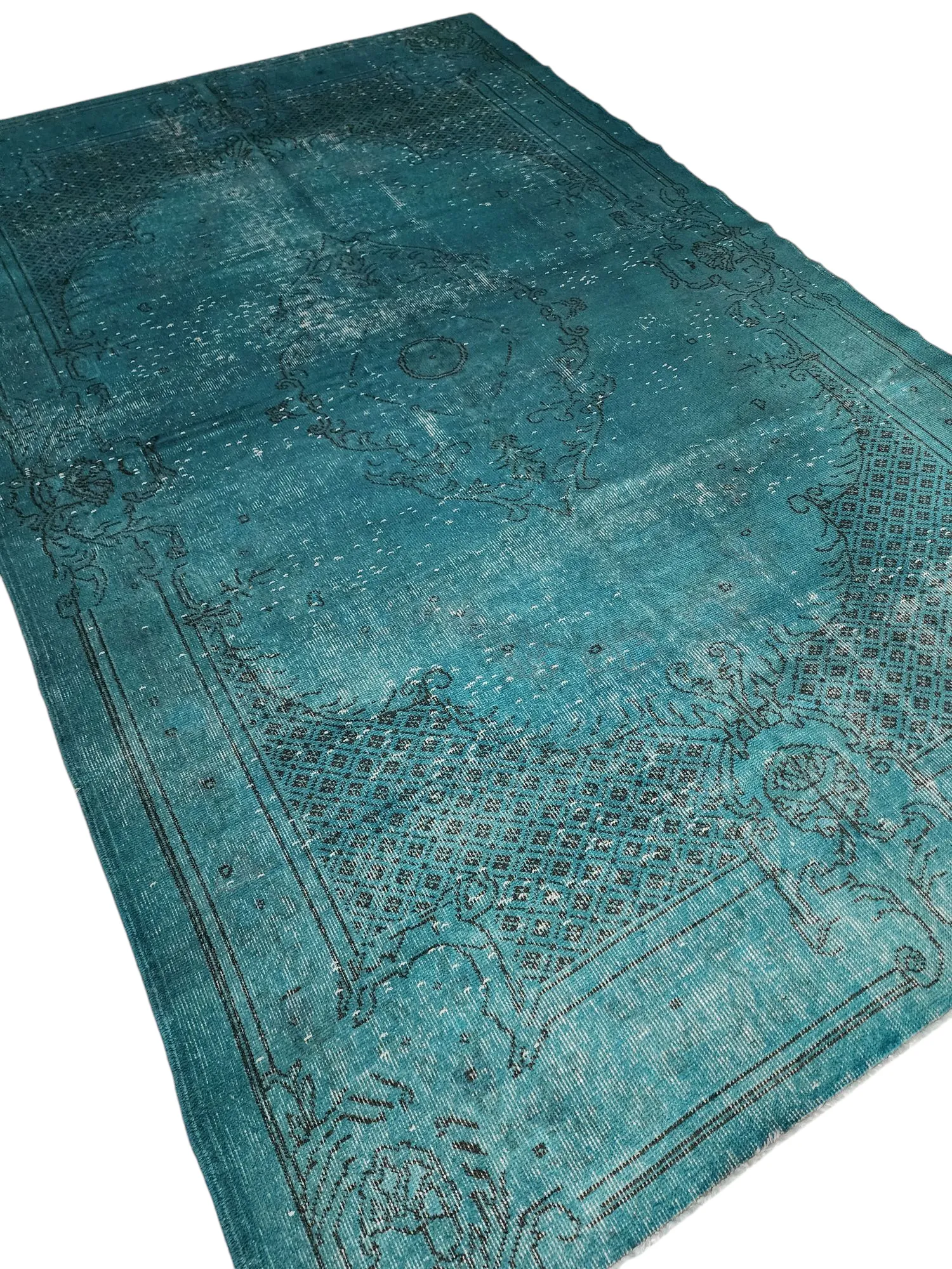 Overdyed Blue Persian Rug, Recycled Vintage Rug 9'5"x5'11"