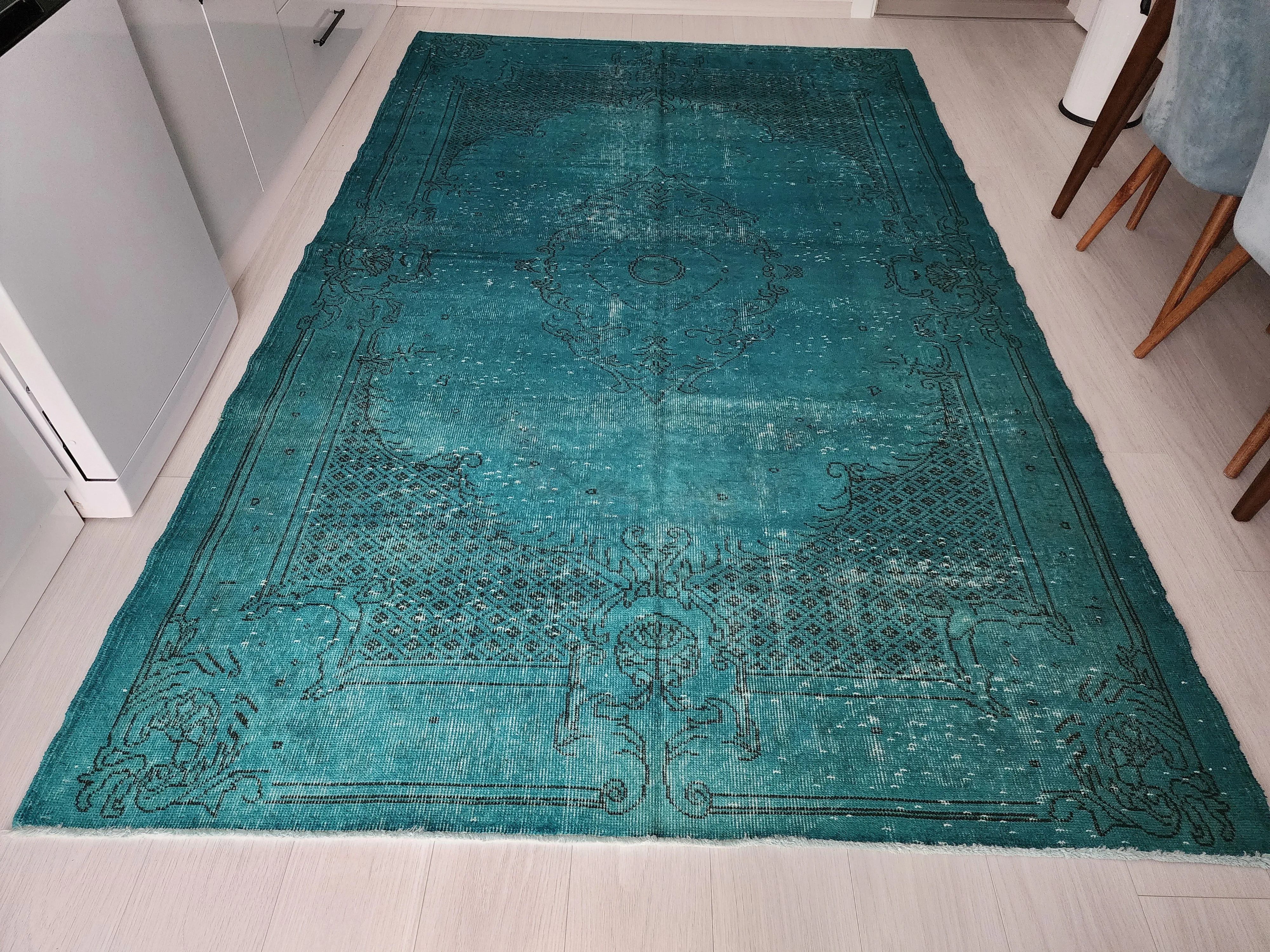 Overdyed Blue Persian Rug, Recycled Vintage Rug 9'5"x5'11"