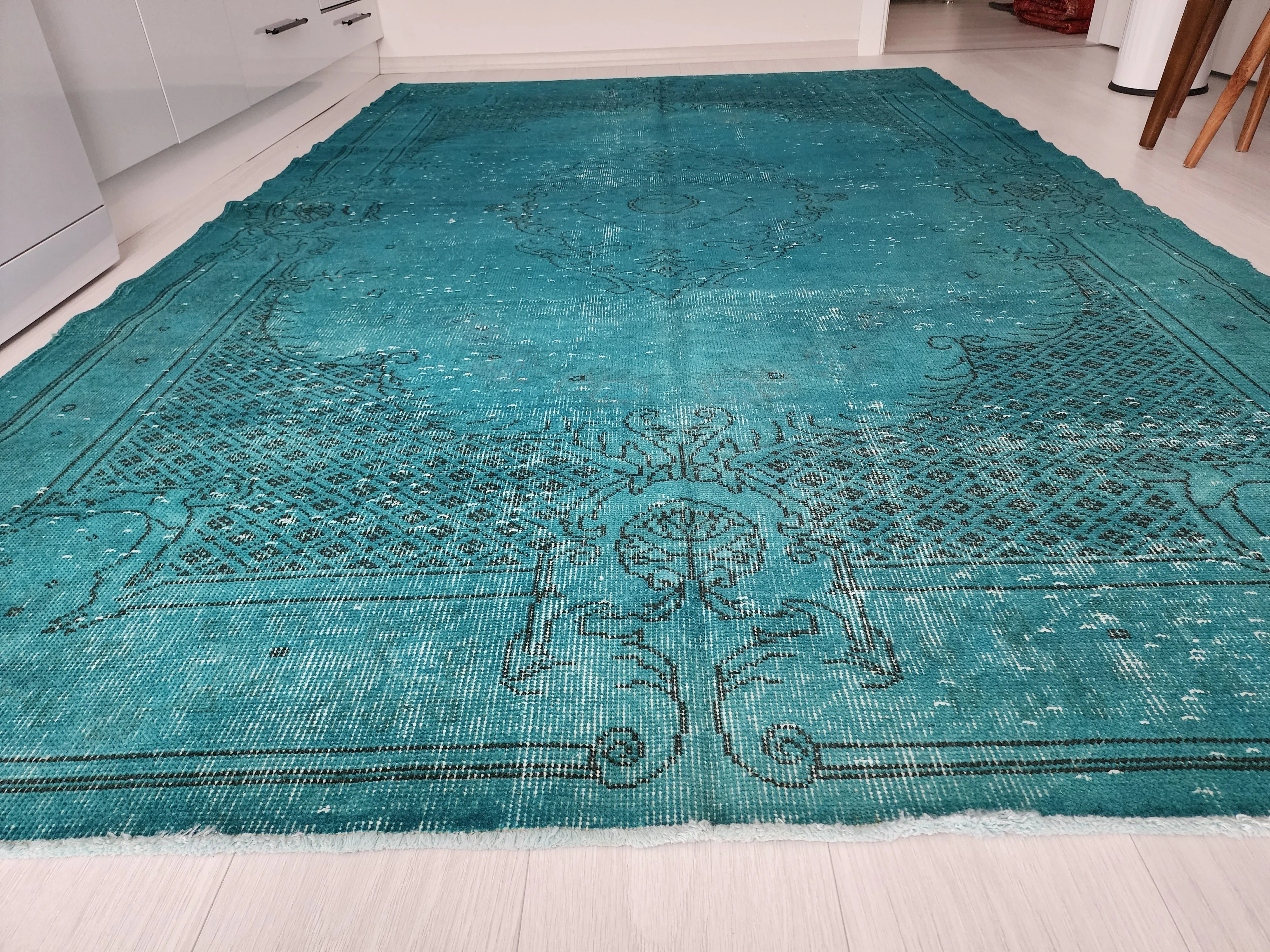 Overdyed Blue Persian Rug, Recycled Vintage Rug 9'5"x5'11"