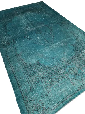 Overdyed Blue Persian Rug, Recycled Vintage Rug 9'5"x5'11"