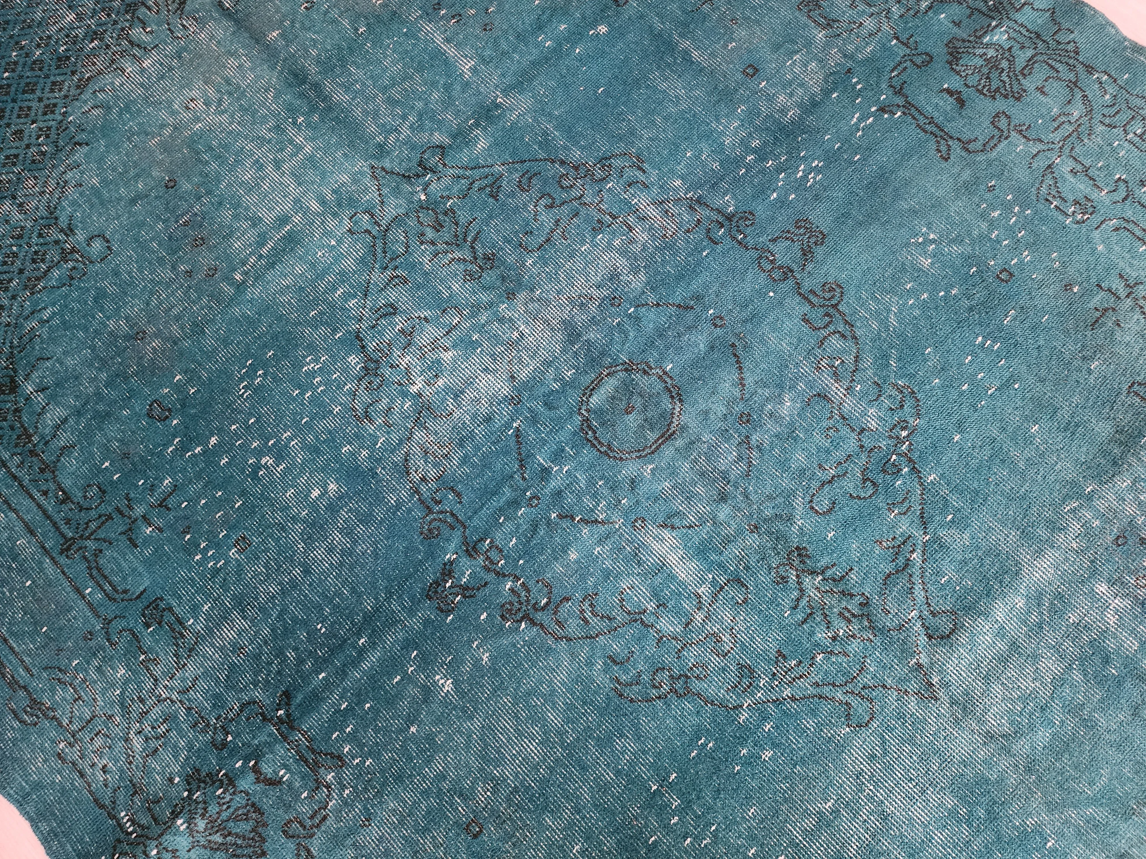 Overdyed Blue Persian Rug, Recycled Vintage Rug 9'5"x5'11"
