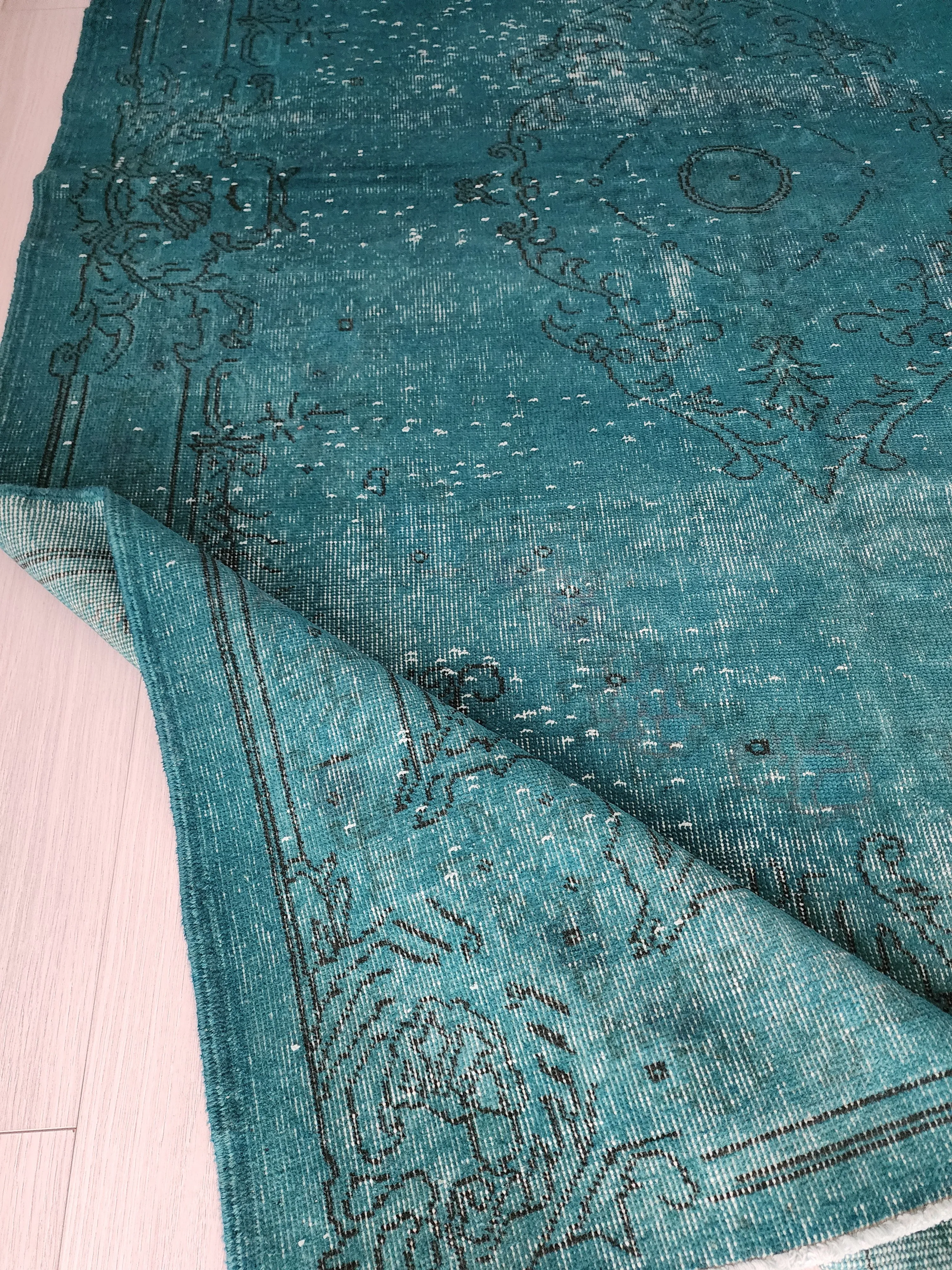 Overdyed Blue Persian Rug, Recycled Vintage Rug 9'5"x5'11"
