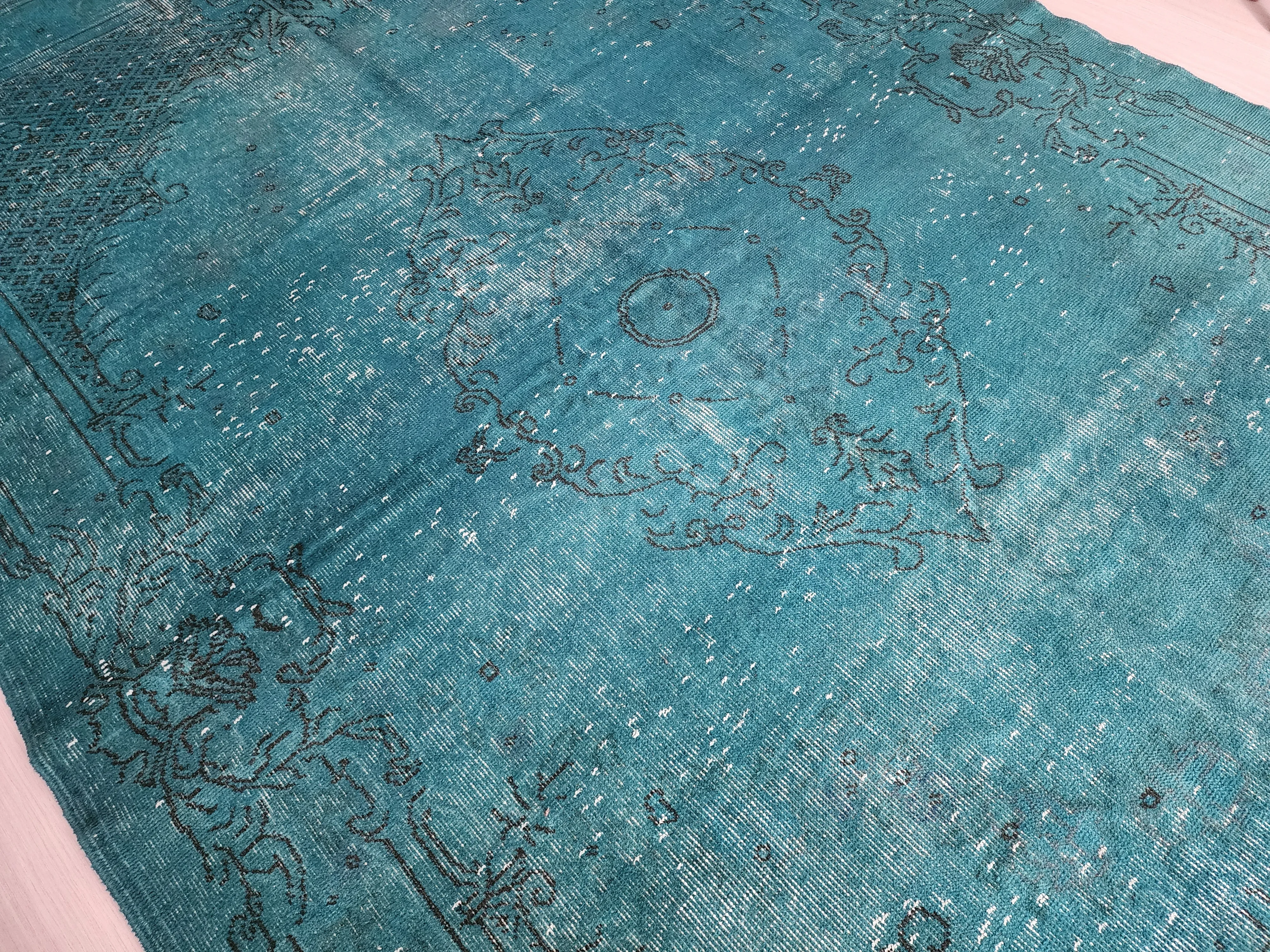 Overdyed Blue Persian Rug, Recycled Vintage Rug 9'5"x5'11"