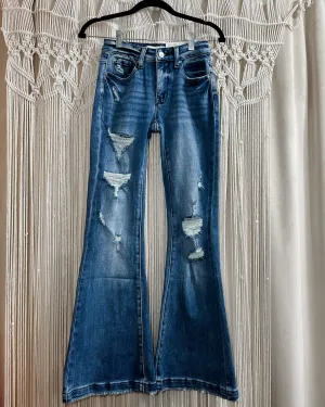Petite Taylor Mid Rise Distressed Flare