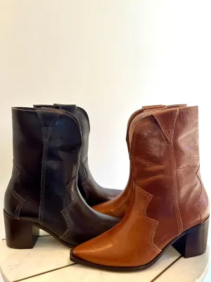 petra distressed square-tip cowboy bootie
