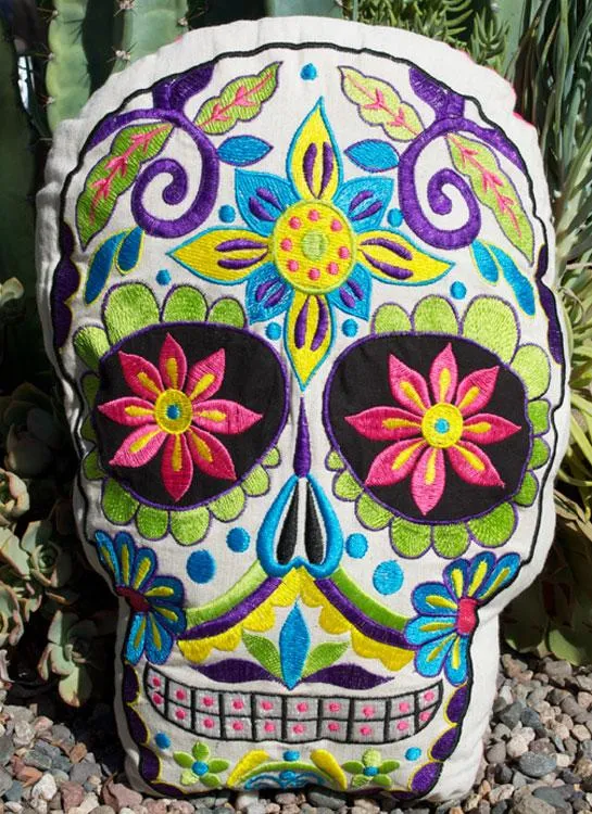 Pillow - Embroidered Sugar Skull