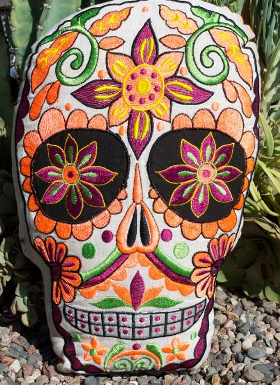 Pillow - Embroidered Sugar Skull