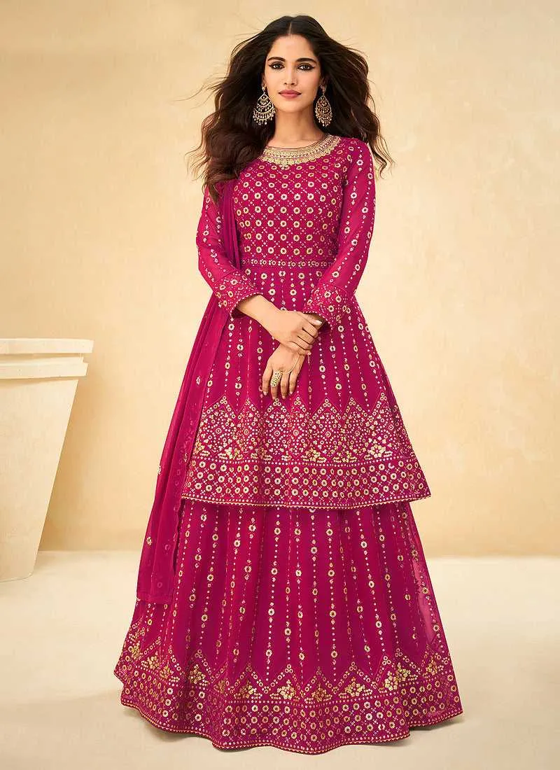 Pink and Gold Sequin Embroidered Indo Western Lehenga