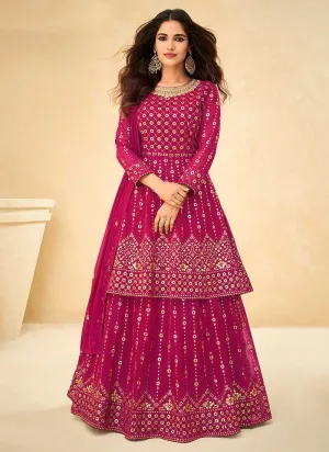 Pink and Gold Sequin Embroidered Indo Western Lehenga
