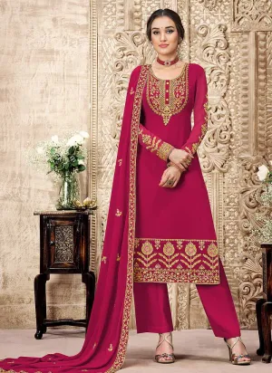Pink and Gold Straight Cut Embroidered Pant Style Suit