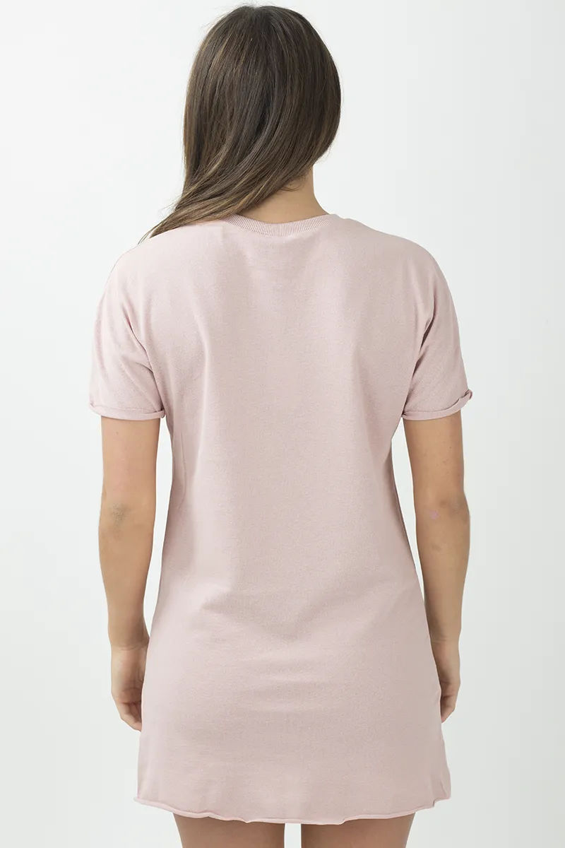 Pink Distressed Badge Detail T Shirt Dress - Kalani