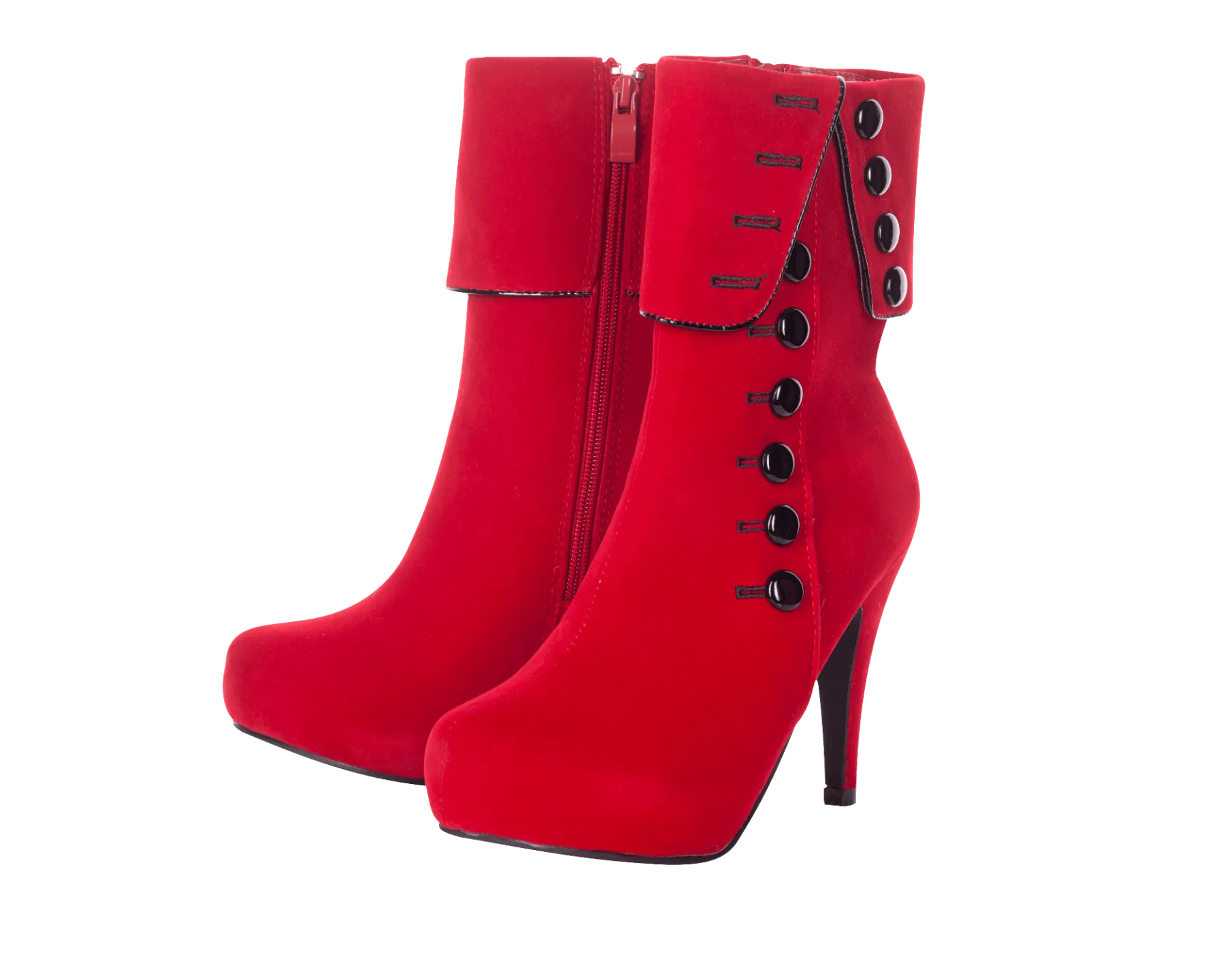 Playgirl Red Suede Button Detail Ankle Boots