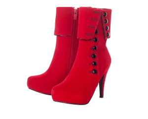 Playgirl Red Suede Button Detail Ankle Boots