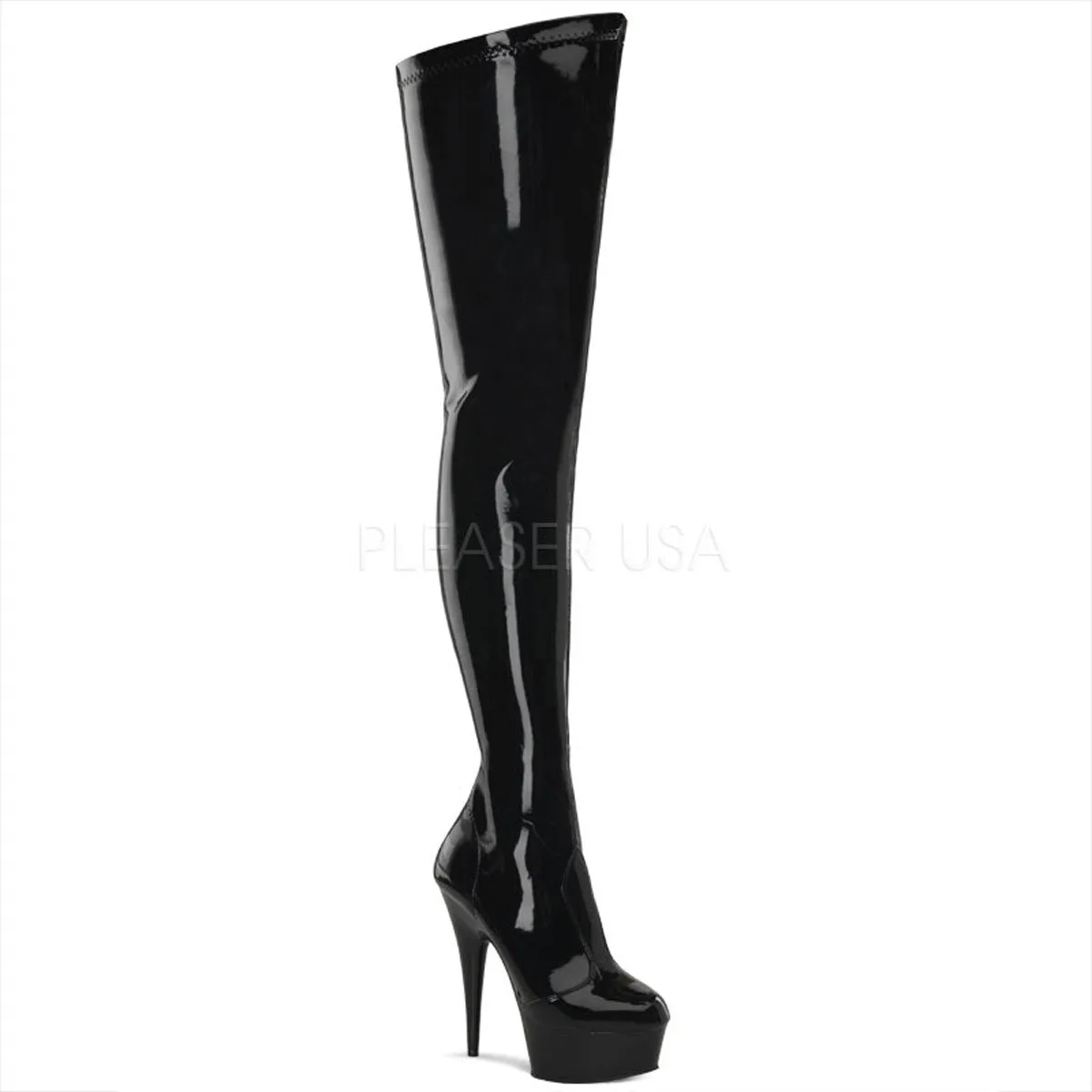 PLEASER DELIGHT-4000 Black Stretch Pat-Black Crotch Boots