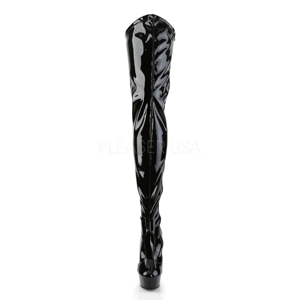 PLEASER DELIGHT-4000 Black Stretch Pat-Black Crotch Boots