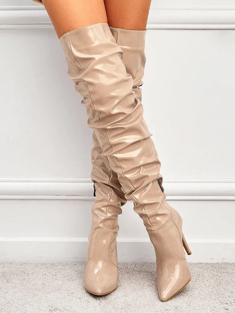 PU Pointed Toe Over The Knee Boots