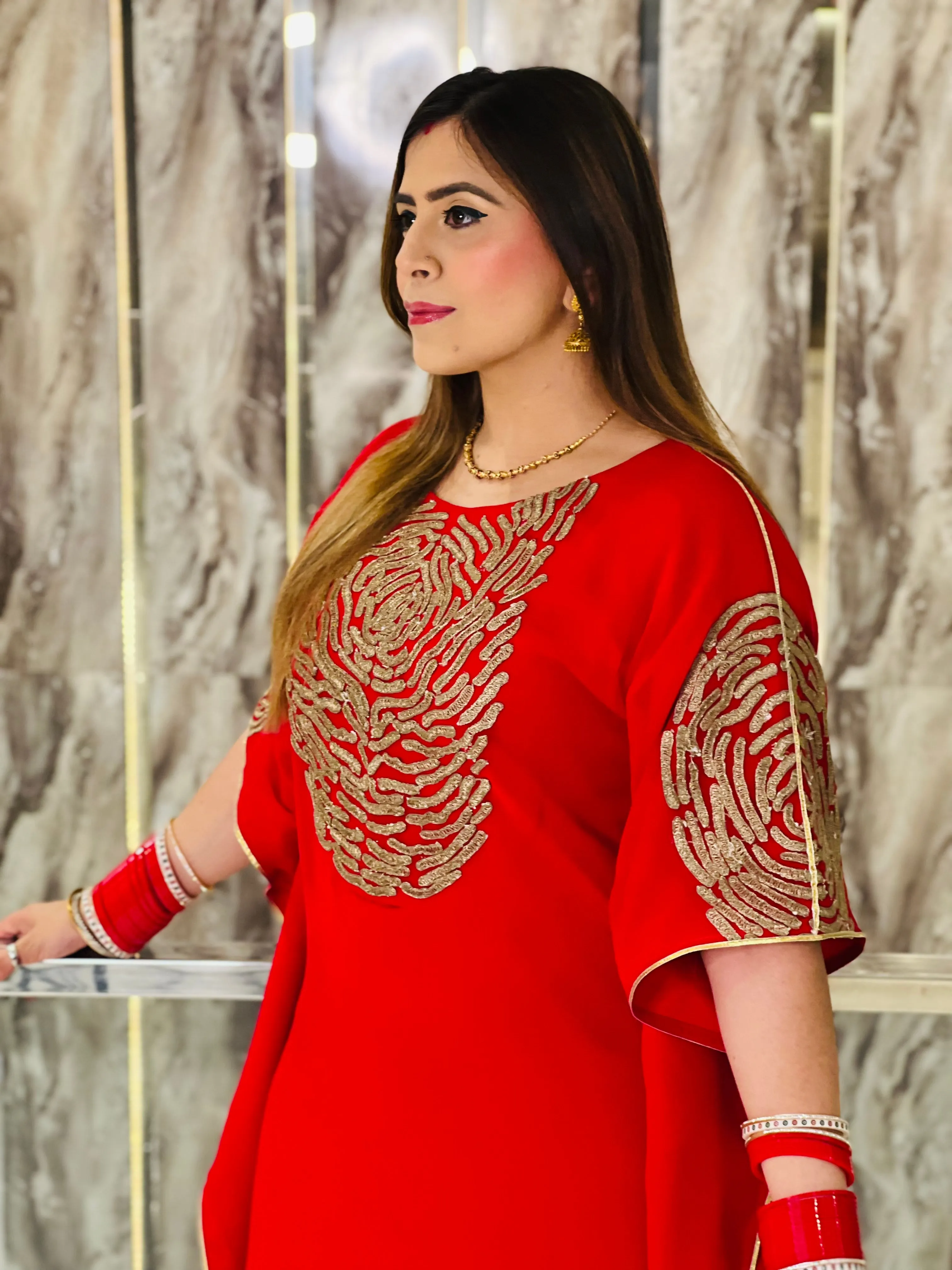 Red Embroidered Kaftaan Set