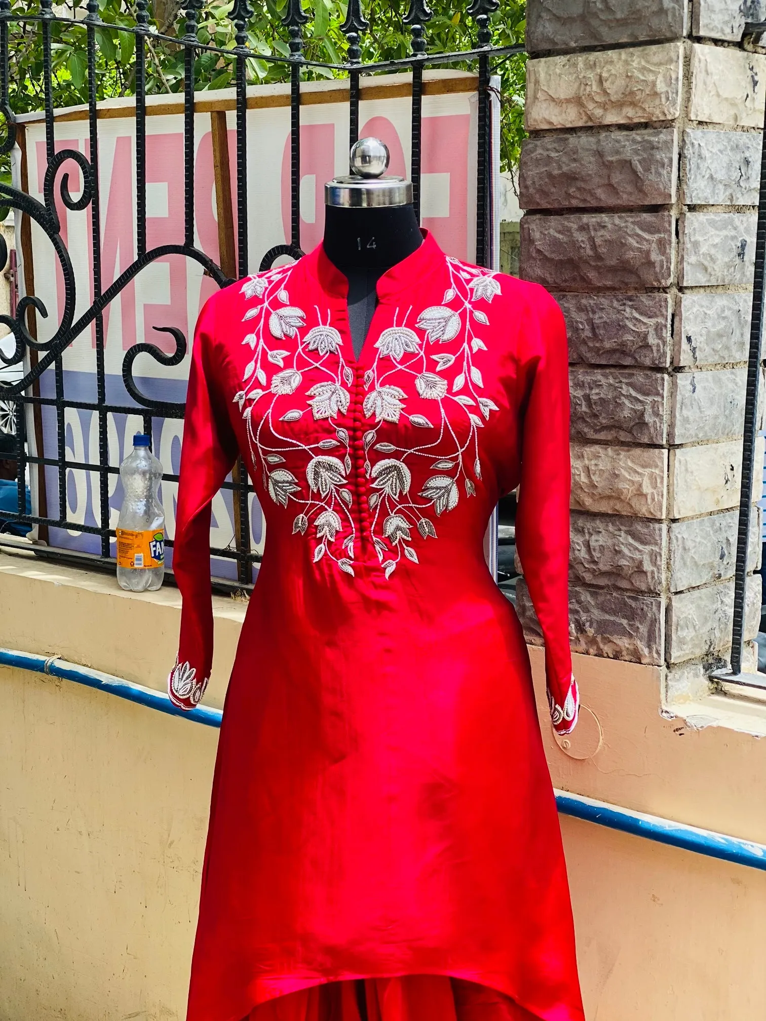 Red Embroidered Kurti Set