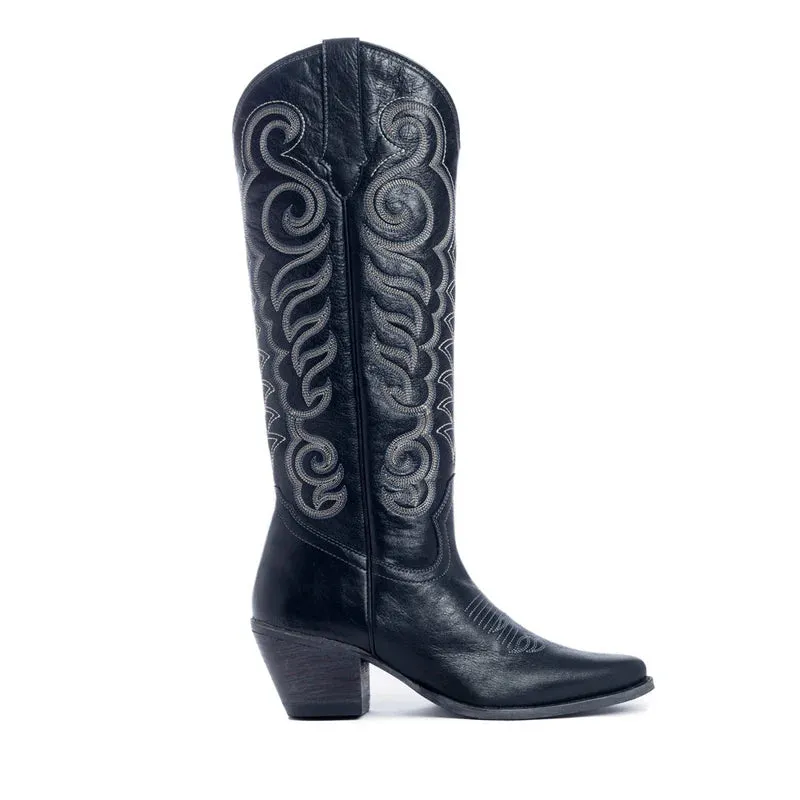 RESTOCK MYRA Black Embroidered Leather Boots